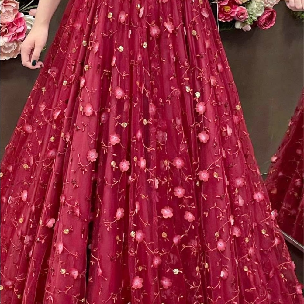Adore Burgundy Floral Embroidered Gown
